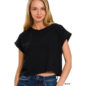 Cotton Folded Sleeve Top Zenana in Multiple Colors